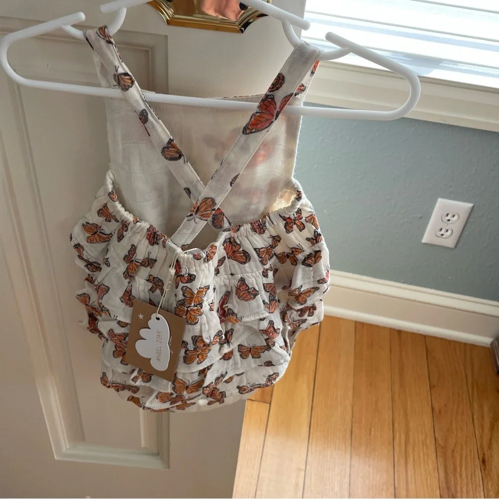 Angel Dear White One-Piece Romper with Orange Butterfly Print